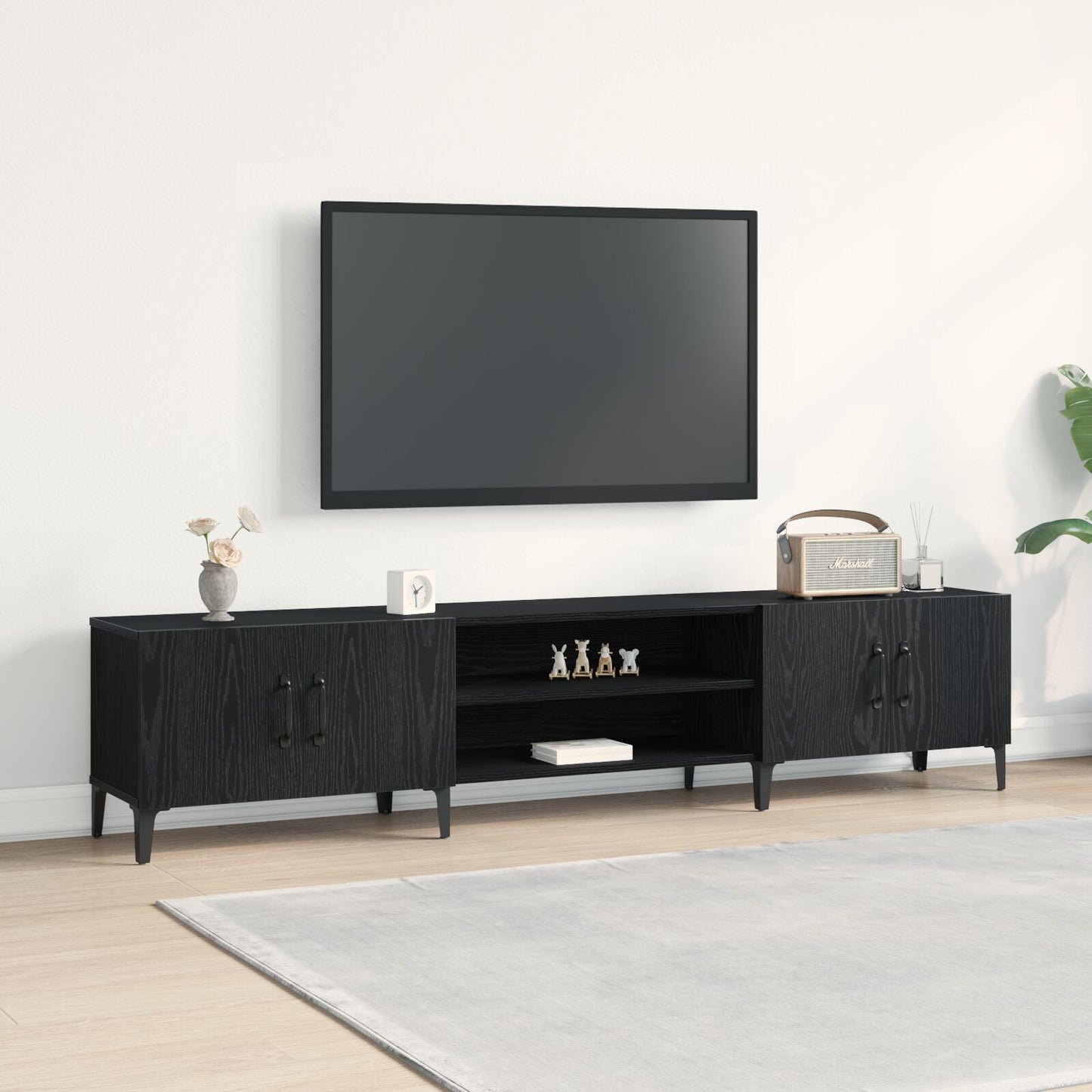 Meuble TV en chêne Noir - 180x31,5x40 cm
